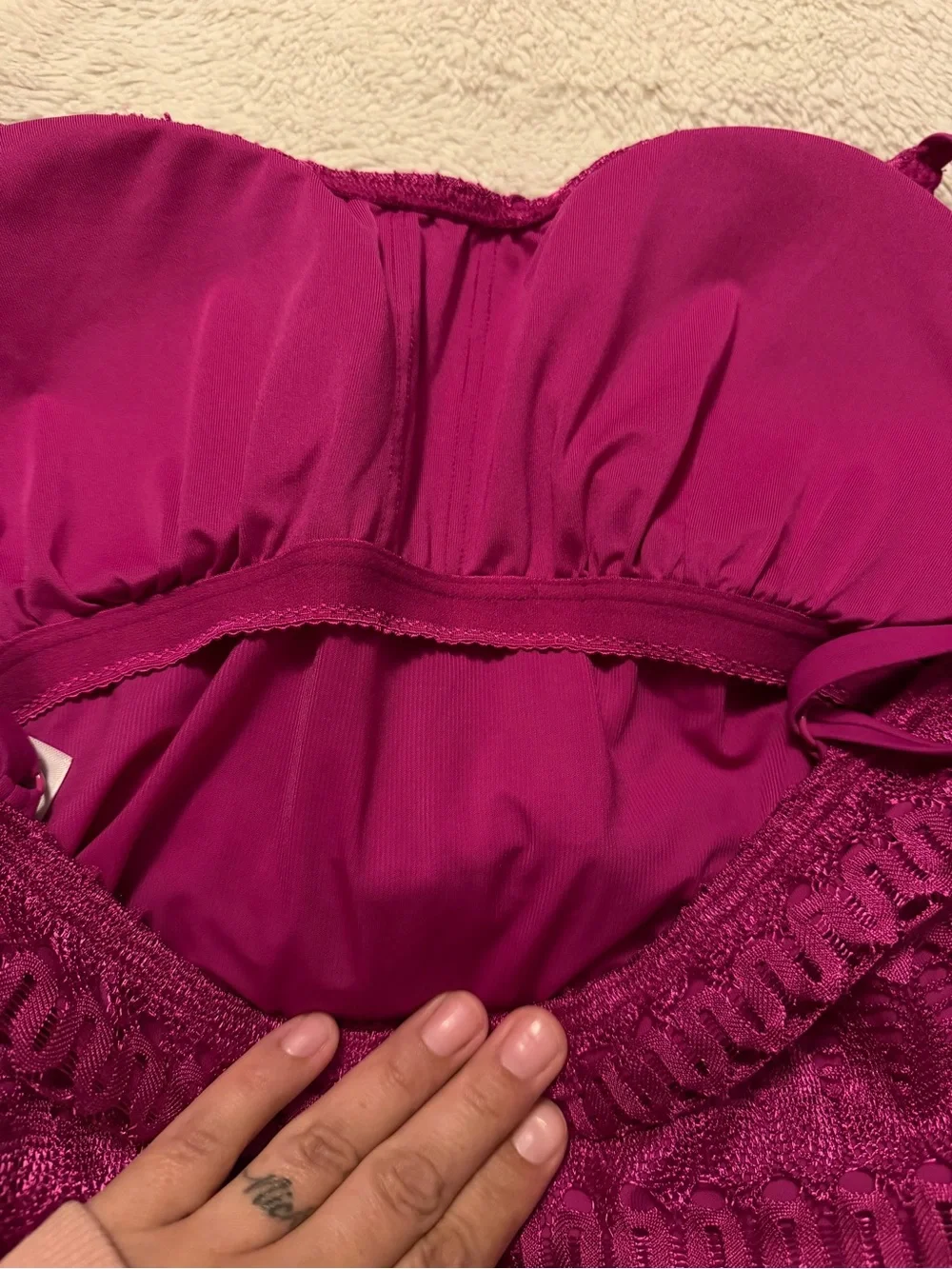 Magenta Crochet Overlay One-Piece Swimsuit - Picture 7 of 13
